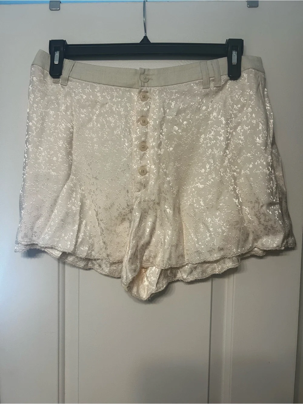 Free People Ivory Floral Satin Button-Front Skort Shorts
